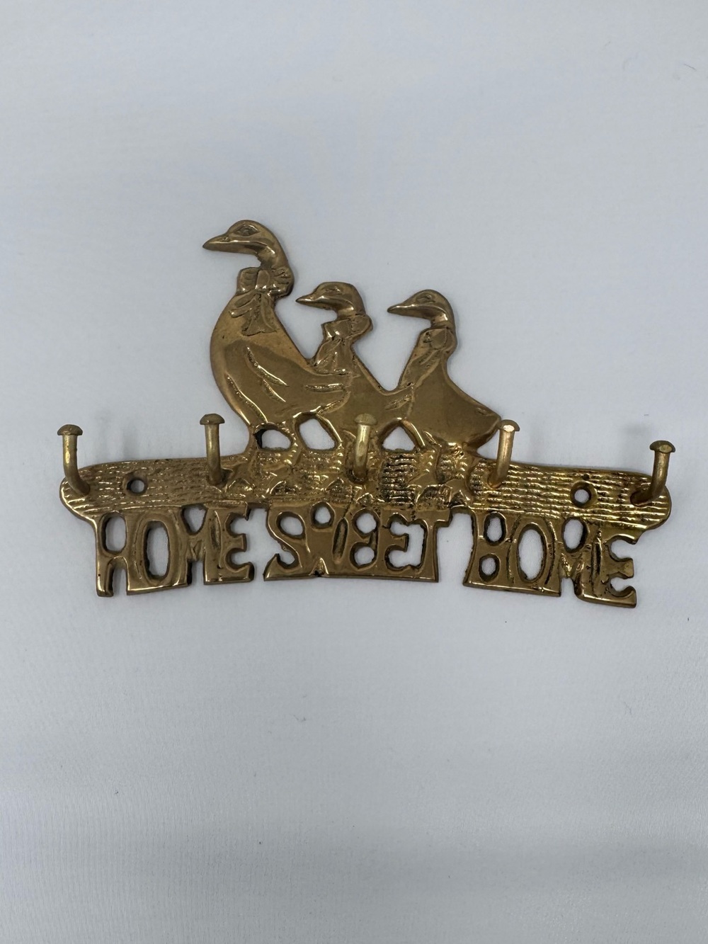 Vintage Wall Mount Duck Key Holder - Brass Bird Key Rack - Home Sweet Home